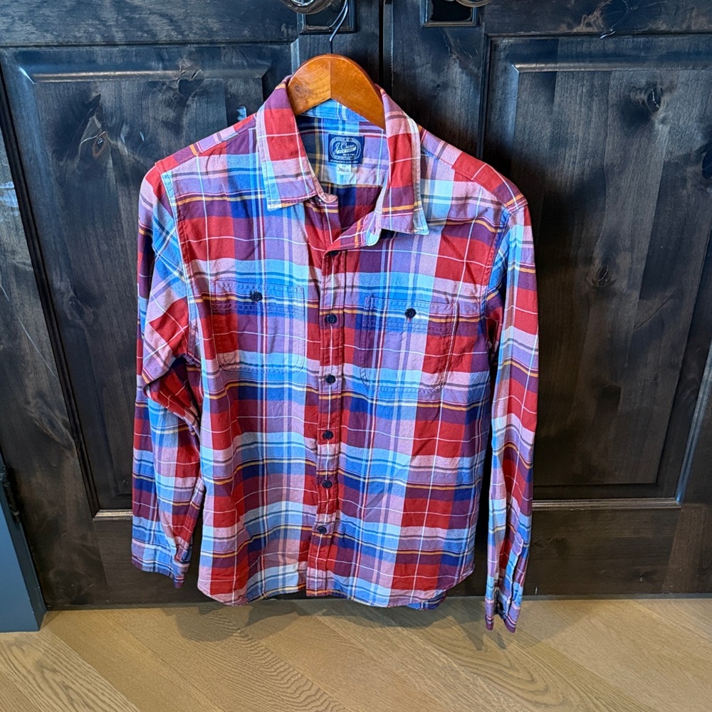 J. Crew Red, Blue and White Plaid Button-Down Shirt